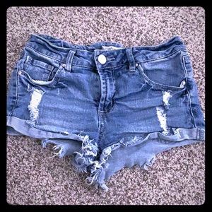 refuge blue ripped shorts